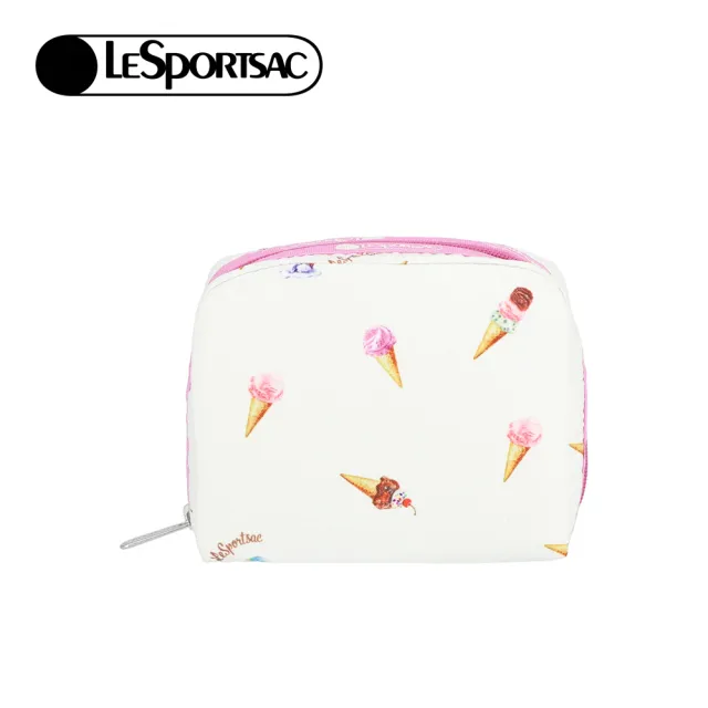 【Lesportsac】Square Cosmetic 方形收納化妝包 盥洗包 收納袋 送禮 禮物 推薦 女包(繽紛冰淇淋)