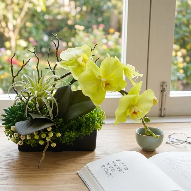 【HUGO DECO 榆果傢飾】綠蝴蝶蘭空氣鳳梨香氛花藝(擬真花/香氛/花禮/節慶送花/人造花/佈置)