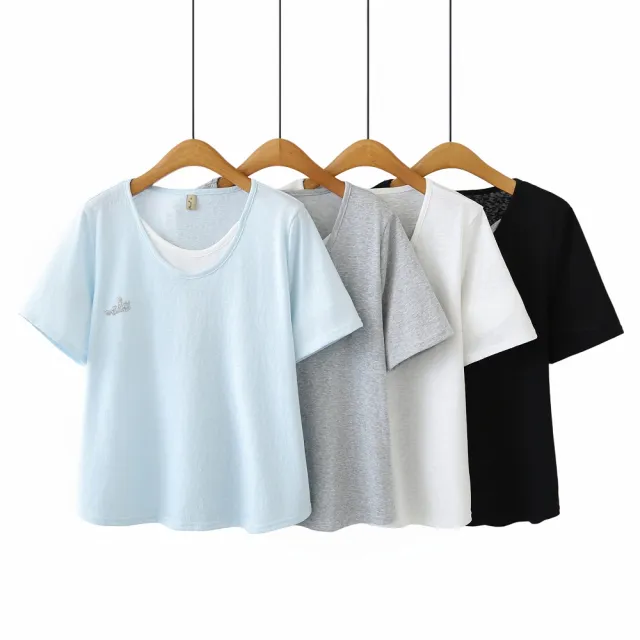 【ASister 小姊姊】AS2600#女裝｜上衣☆中大尺碼Plus+假兩件雪花棉T恤(4色 XL-4XL_8268)