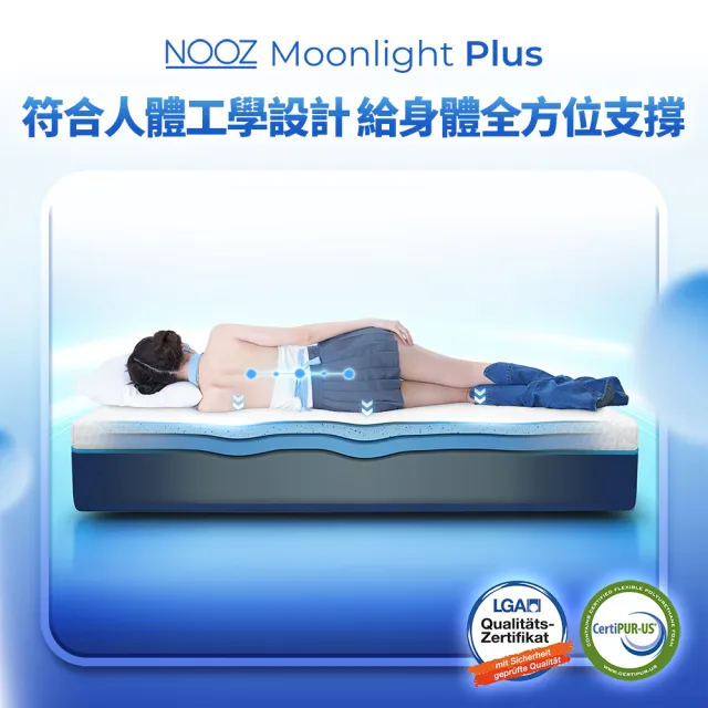 【Lunio】雙人加大涼感記憶床墊6尺x6.2尺x20cm-Nooz Moonlight Plus