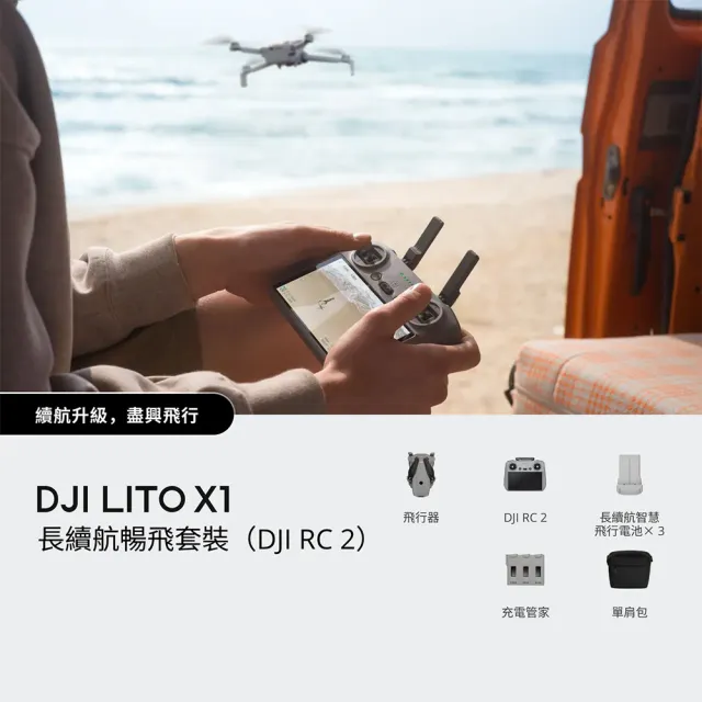 【DJI】LITO X1長續航帶屏組暢飛套裝(DJI RC 2)+SanDisk 256G+1年版Care+六電包 空拍機/無人機(聯強國際貨)