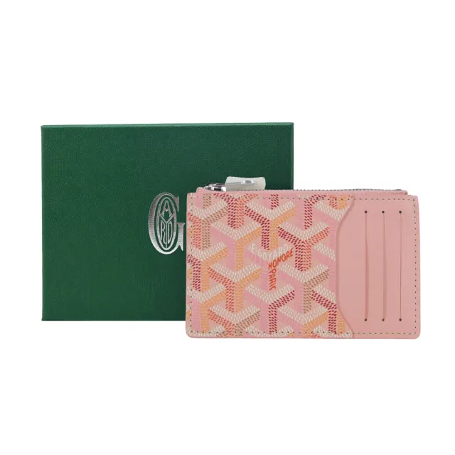 【GOYARD 高雅德】BOURBON 拼接塗料帆布拉鍊卡夾-櫻花粉