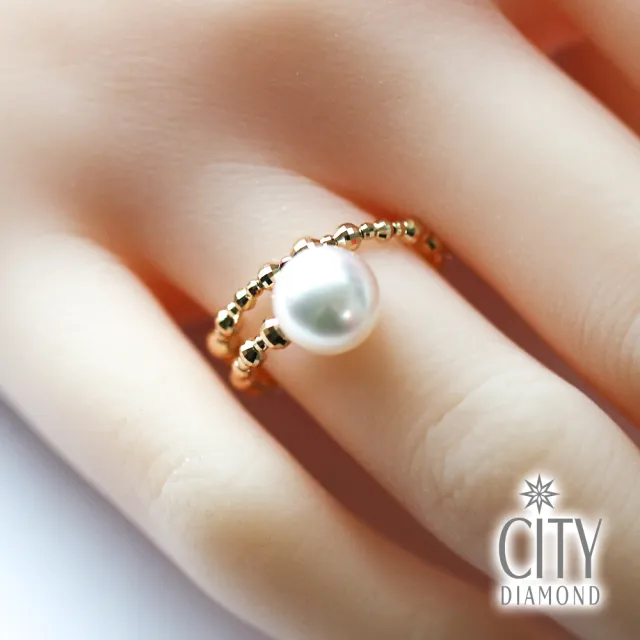 【City Diamond 引雅】18K 日本AKOYA珍珠 8.5-9mm 雙層 可調式 戒指 (東京Yuki系列)
