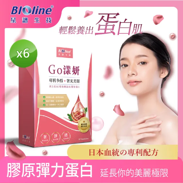 【Bioline 星譜生技】Go漾妍_紅石榴膠原蛋白6盒(30顆/盒)(紅石榴多酚.彈力蛋白.玄米賽洛美萃取.鋅.C.)