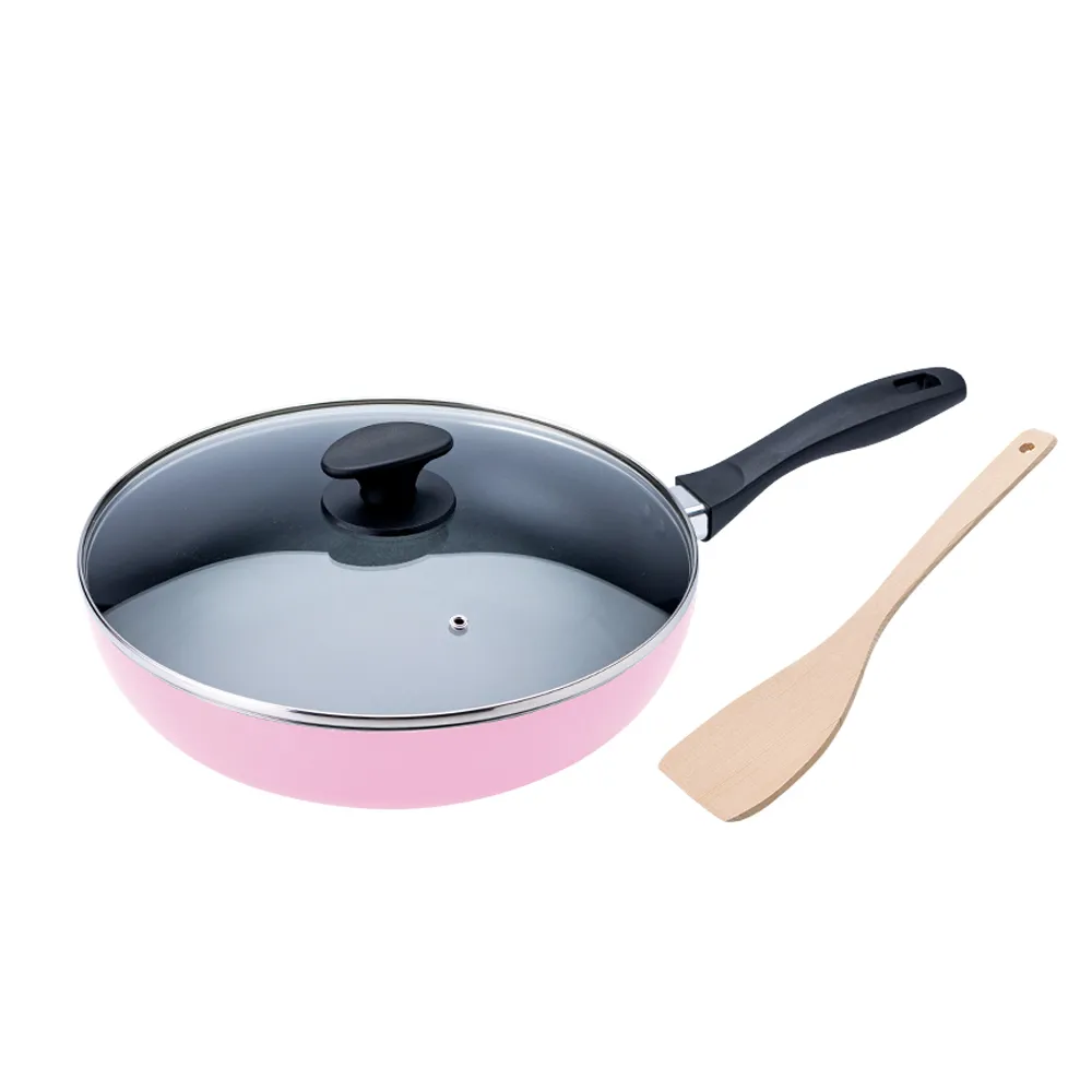 【CookPower 鍋寶】煎大師聚油不沾炒鍋組28cm-四色選(28炒+28蓋+木鏟)