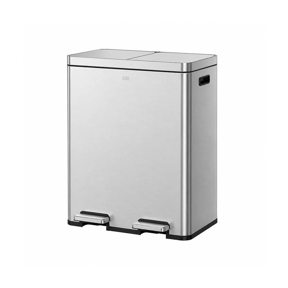 【EKO】不鏽鋼分類垃圾桶30L+30L(雙桶設計 分離腳踏式垃圾桶 廚房回收分類 防臭靜音)
