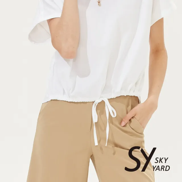 【SKY YARD】網路限定款-下擺抽繩綁帶短袖上衣-白色