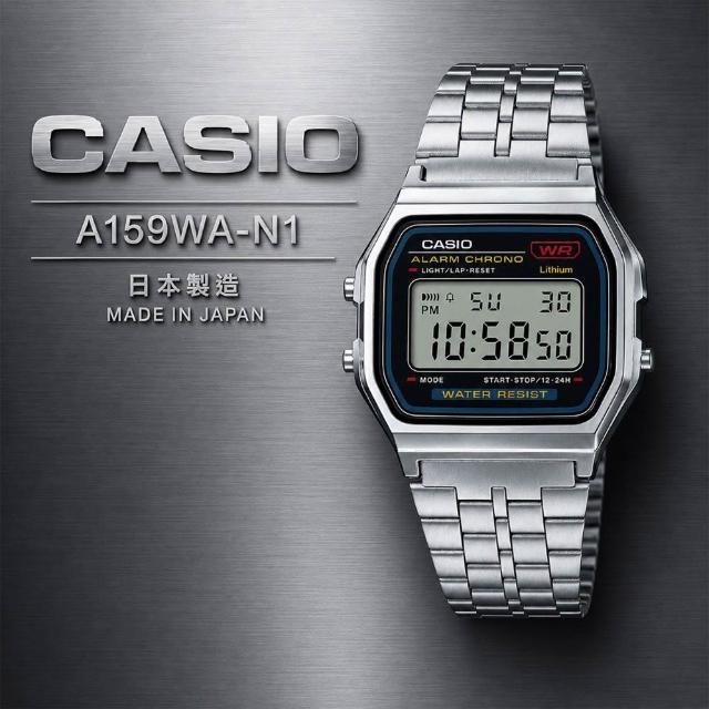 【CASIO 卡西歐】A159WA-N1 日本製造 復古簡約時尚 數位電子錶(經典潮流 錶徑約3.4公分)