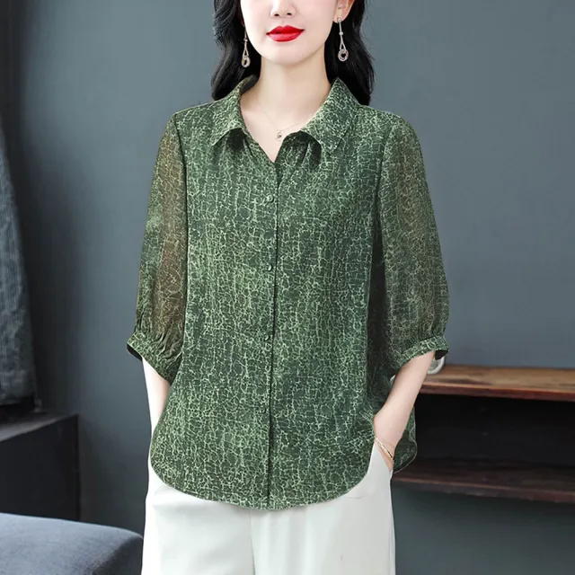 【ALLK 歐楷】新品上架 時尚減齡女士襯衫洋氣短袖大尺寸上衣 尺寸L-XXL/中大尺碼/涼爽/透氣