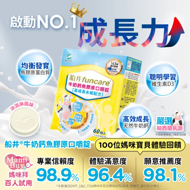 【funcare 船井生醫】牛奶鈣魚膠原口嚼錠6盒_360顆(高成長高效配方)