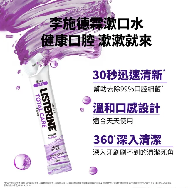 【Listerine 李施德霖】全效護理/薄荷無酒精漱口水隨身包(10mlx15包)
