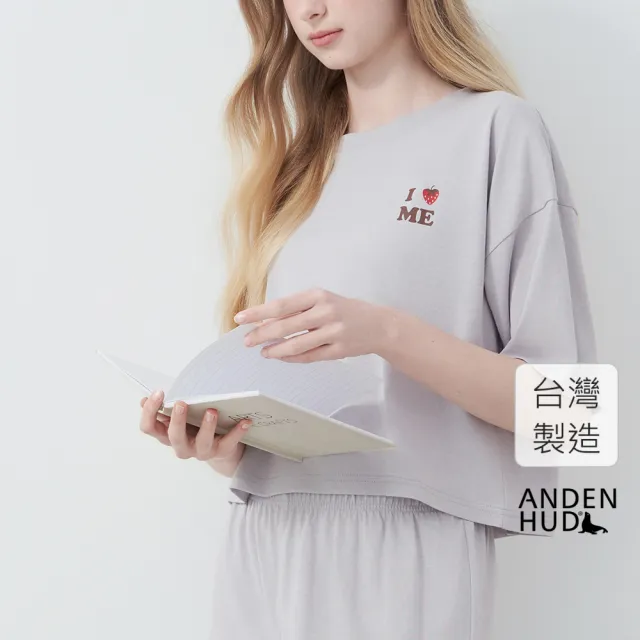【Anden Hud】上衣_Lazy Day．涼感落肩寬鬆五分袖上衣(灰霧紫-愛自己)