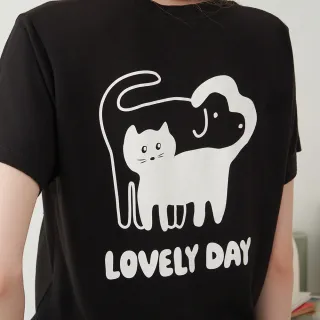 【Anden Hud】上衣_Lazy Day．寬鬆短袖口袋上衣(黑色-美好的一天)