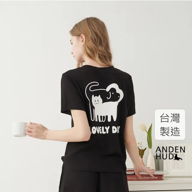【Anden Hud】上衣_Lazy Day.寬鬆短袖口袋上衣(黑色-美好的一天)