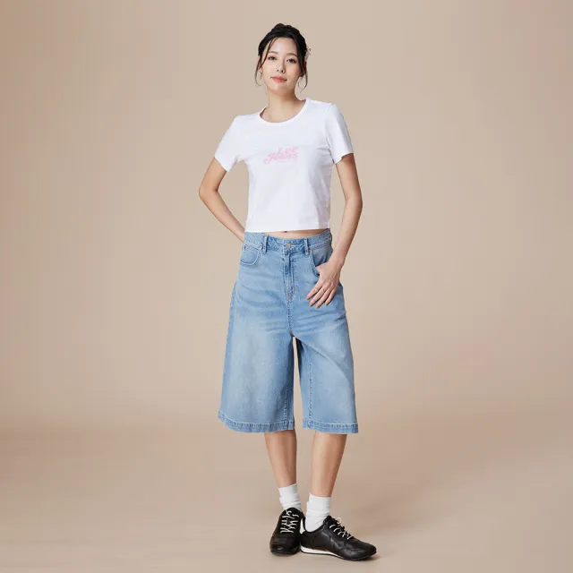 【Lee】女裝 牛仔短褲 /  寬鬆慵懶風 膝下短褲 JORTS 淺藍洗水 / LB622007824