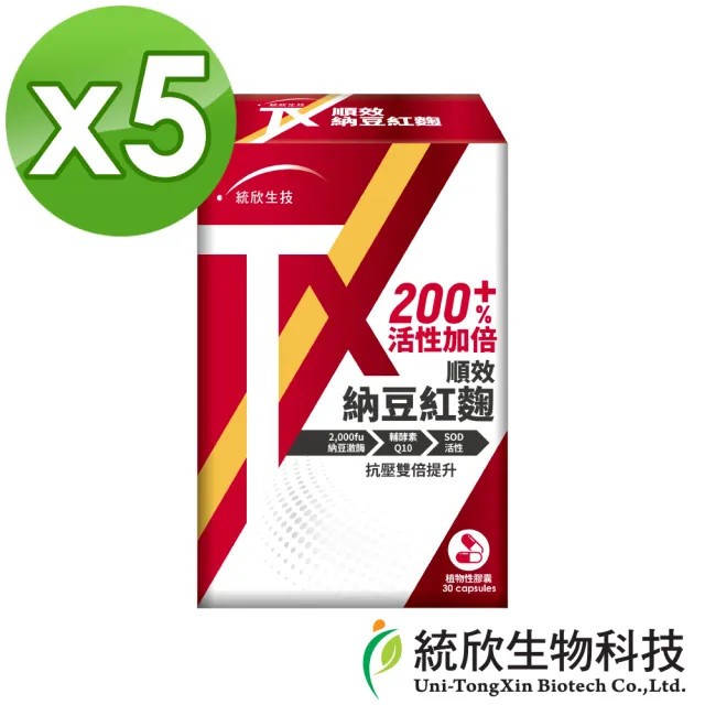 【統欣生技】TX-順效納豆紅麴 5入組(30粒/入-全素可食)