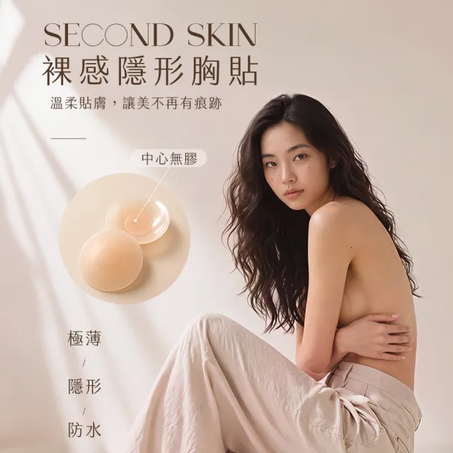 【MarCella 瑪榭】2件組-裸感無痕-輕薄隱形胸貼-中心無膠(胸貼/矽膠/防走光/隱形胸貼)