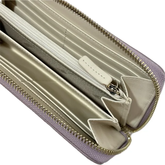 【Alviero Martini】義大利地圖包 圓徽logo 小牛皮ㄇ字拉鍊 12卡長夾19cm-粉紫色(皮夾)