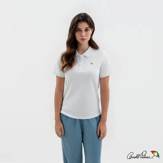 【Arnold Palmer 雨傘】女裝-小傘刺繡短袖POLO衫-白色