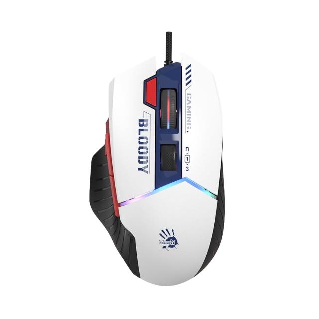 【A4 Bloody 雙飛燕】W95MAX/BLUE光微動威力三槍RGB電競滑鼠-藍白色(已激活)