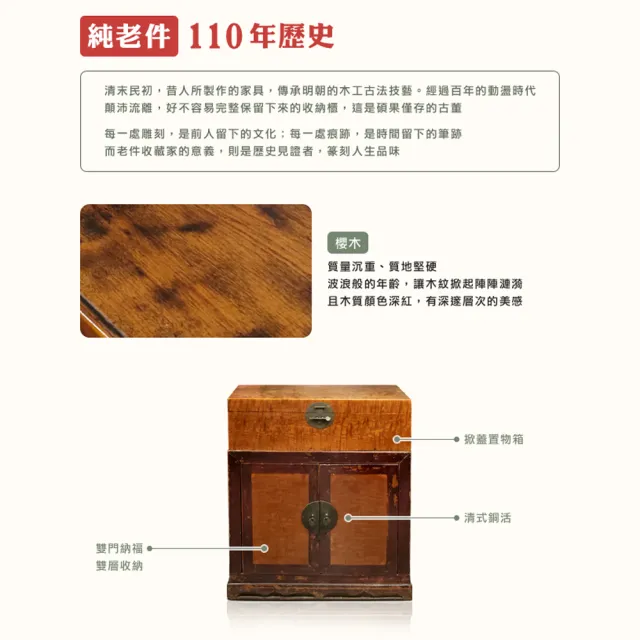 【潮傢俬】陝西華山掀蓋雙門櫻木收納書箱櫃(純老件110年)-幅79cm
