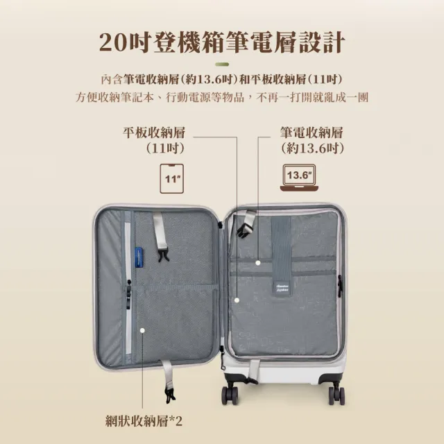 【American Explorer 美國探險家】20+25+30吋 前開 上掀式 防盜拉鏈 行李箱三件組 內裏可拆式 CF62 登機箱