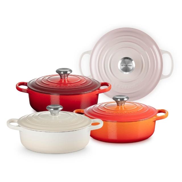 【Le Creuset】琺瑯鑄鐵鍋圓形燉鍋 24cm(櫻桃紅/火焰橘/貝殼粉/蛋白霜 4色選1)