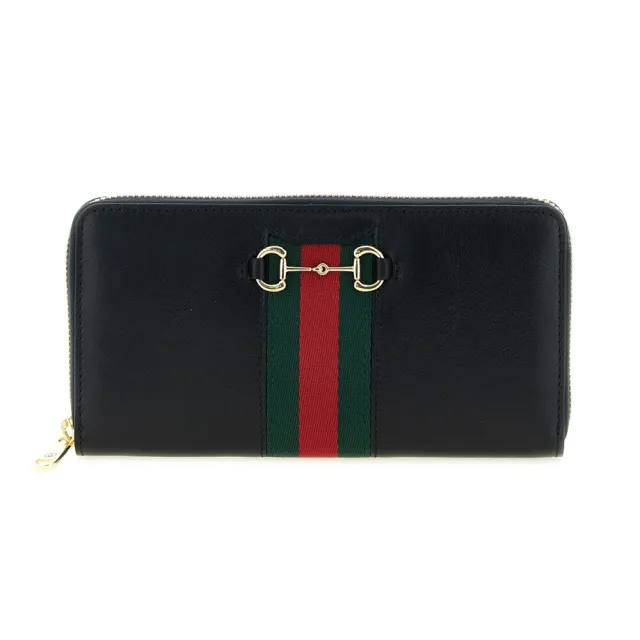 【GUCCI 古馳】Web Bifold 拉鍊 皮革 卡夾 皮夾 零錢包 長夾 黑色 867124