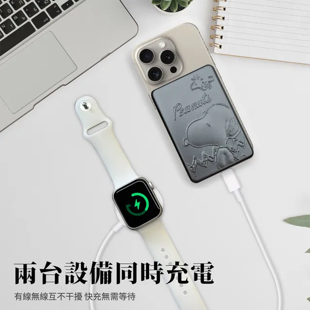 【SNOOPY 史努比】超薄磁吸浮雕行動電源 10000mAh(Magsafe/P-160)