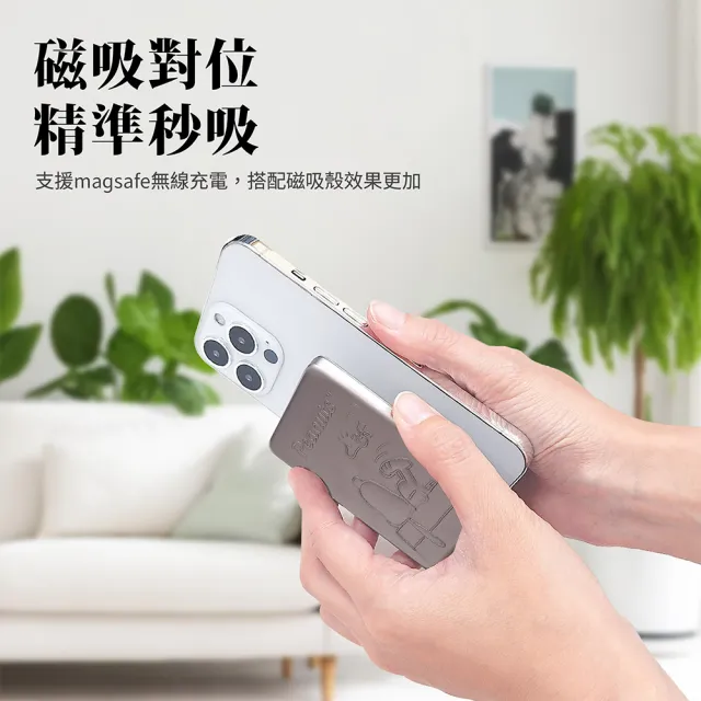 【SNOOPY 史努比】超薄磁吸浮雕行動電源 10000mAh(Magsafe/P-160)