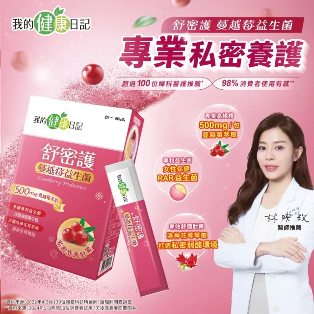【我的健康日記】舒密護蔓越莓益生菌20盒組共600包特談組(私密保養首選 法國洛神花萼萃取)