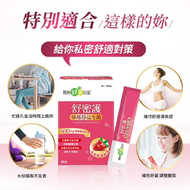 【我的健康日記】舒密護蔓越莓益生菌(30包 私密保養首選 法國洛神花萼萃取)