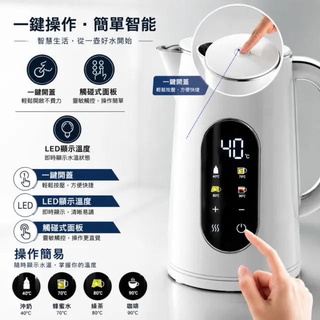 【Kolin 歌林】1.7L智能溫控玻璃快煮壺KPK-LN217G(電茶壺 熱水壺 泡茶壺 煮水壺)