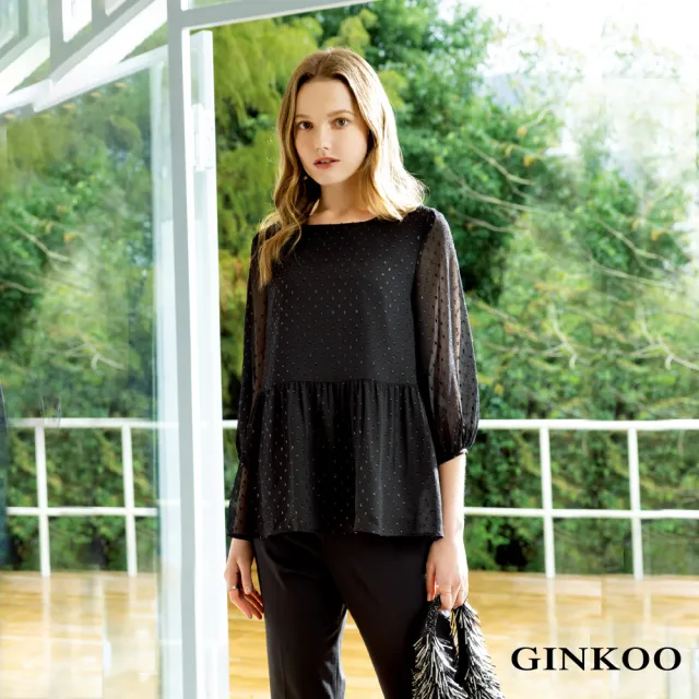 【GINKOO 俊克】圓點銀蔥七分袖上衣 (女裝)