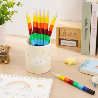 【KidsLife】彩虹蠟筆(7色)2支入｜彩虹筆 七節彩虹筆 彩紅色鉛筆
