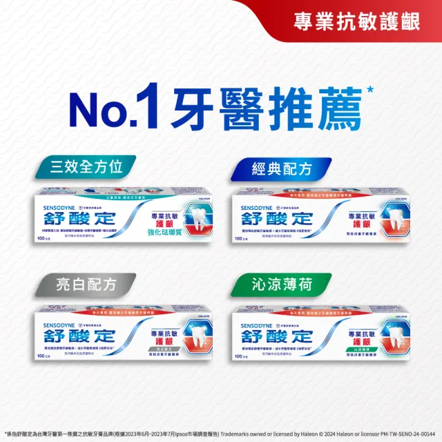 【SENSODYNE 舒酸定】進階護理 專業抗敏護齦牙膏100gX8入(原味/亮白配方/沁涼薄荷)