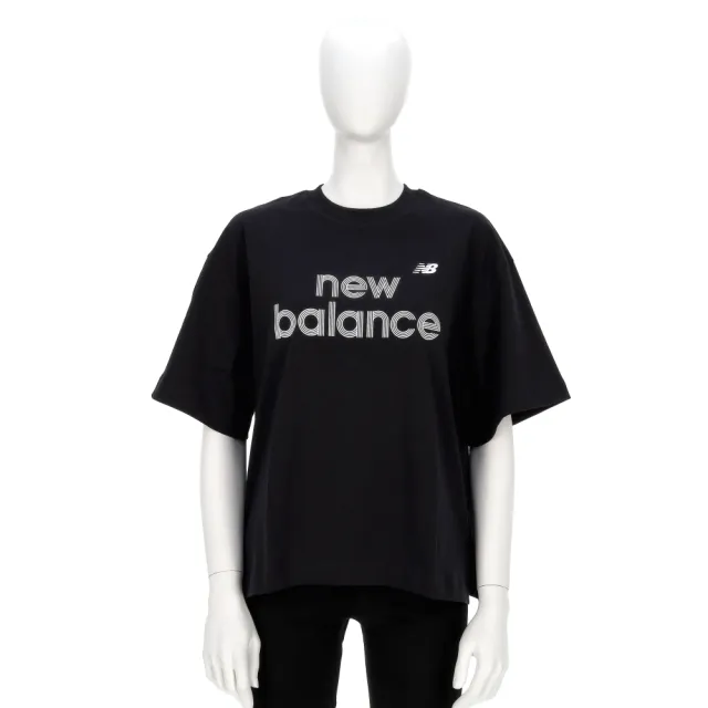 【NEW BALANCE】女款 黑色 美規 寬鬆 文字 印花 T恤 運動 休閒 短袖 WT61L713BK