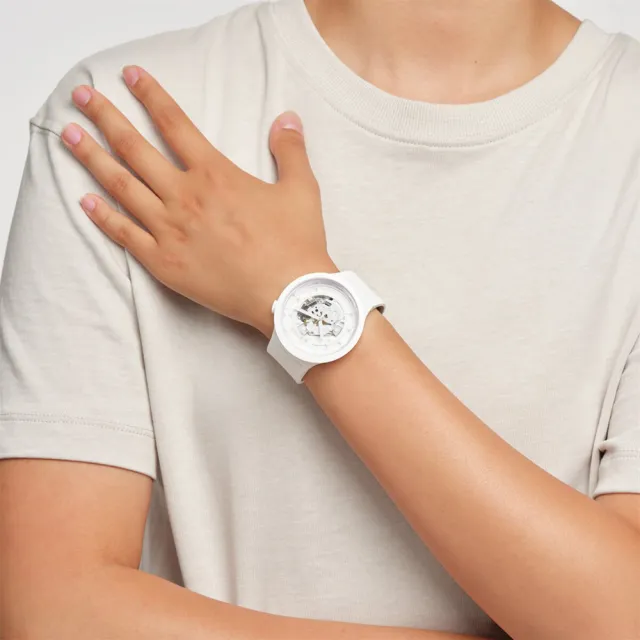 【SWATCH】C-WHITE 大錶面手錶/男錶/女錶/瑞士製造 SB03W100(47mm)