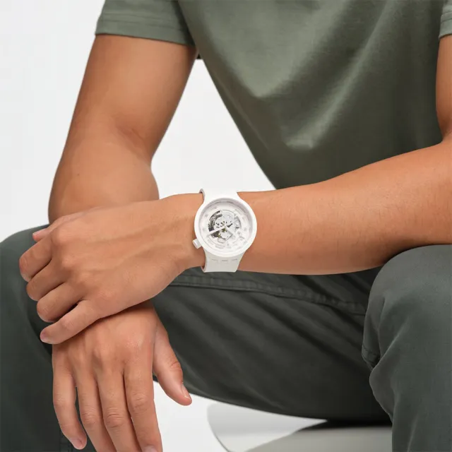 【SWATCH】C-WHITE 大錶面手錶/男錶/女錶/瑞士製造 SB03W100(47mm)
