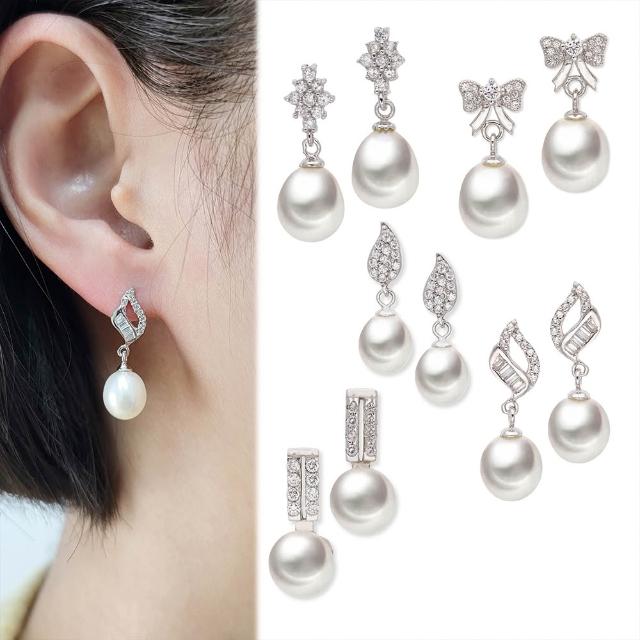 【JR.L JEWELRY】天然珍珠 6-10MM 純銀925珍珠耳環(垂墜款系列A)