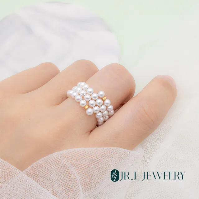 【JR.L JEWELRY】天然珍珠 珍珠泡泡三圈可調式18K金珍珠戒指(3-3.5MM)