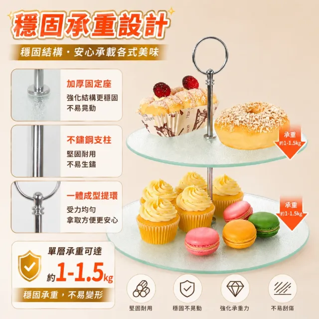 【creative Home】創意家 香梨鋼化玻璃雙層架 糖果盤 蛋糕盤 點心架 下午茶 水果盤 收納盤