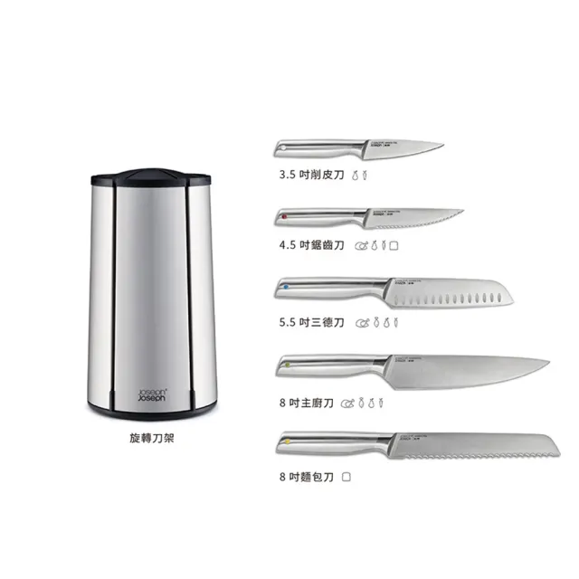 【Joseph Joseph】Elevate系列 不鏽鋼刀具5件組(附旋轉刀架)