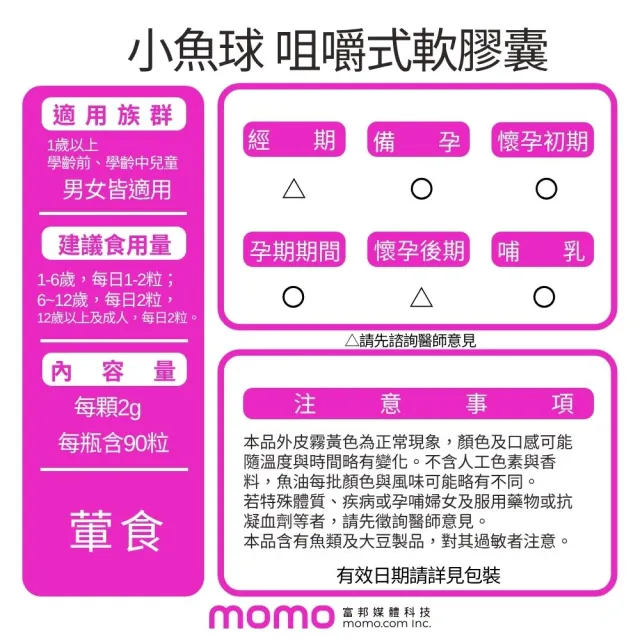 【小兒利撒爾】小魚球 咀嚼式軟膠囊 90粒3瓶組 共270粒(TG型魚油、Omega3、DHA、EPA、無魚腥味)