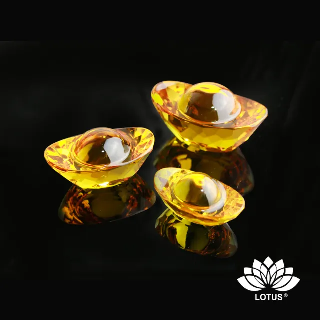 【LOTUS 蓮花】水晶玻璃 黃金大元寶6.2x3.2x3.2cm (招財進寶_開運招財_精緻禮盒)