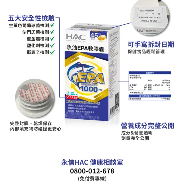 【永信HAC】魚油EPA軟膠囊4瓶組(90粒/瓶 快樂魚油 rTG 超臨界萃取)