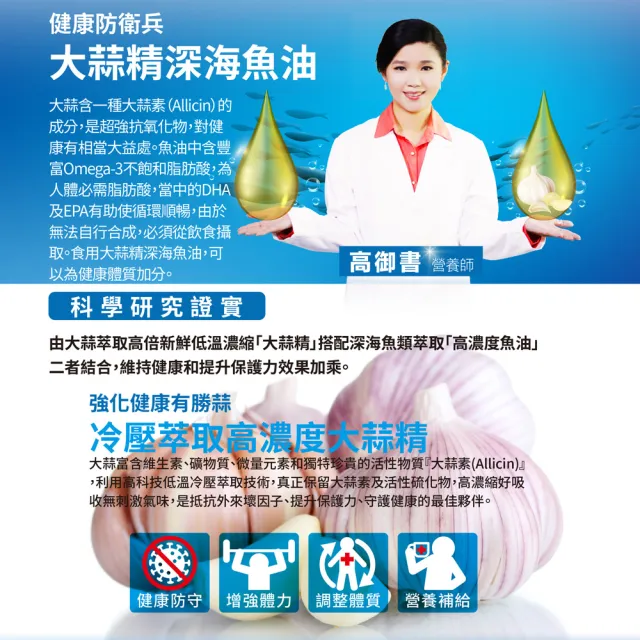 【Angel LaLa 天使娜拉】美國進口頂級濃縮大蒜精 深海魚油膠囊x5瓶(30顆/瓶/賴雅妍代言)