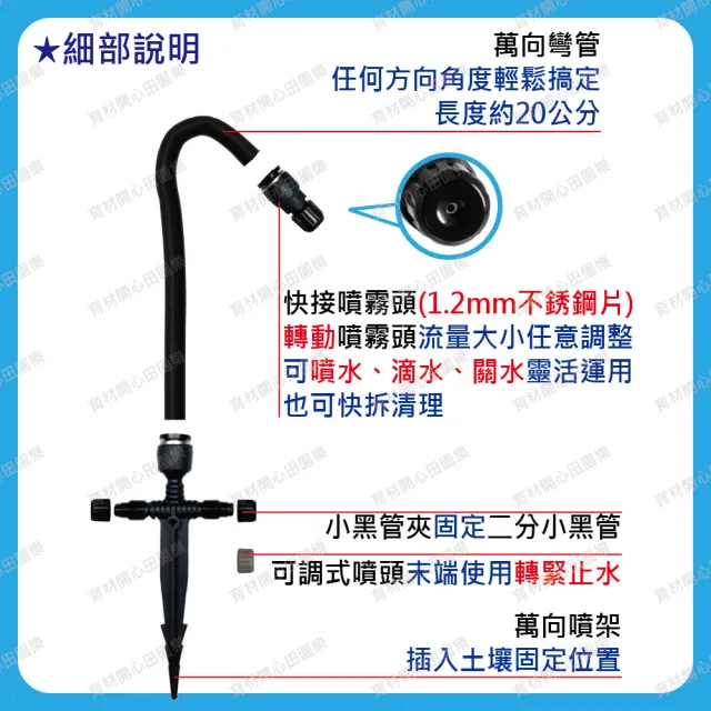 【田園樂】育材萬向可調自動澆水噴霧套組/二分小黑管/噴架款*10/球閥/電池