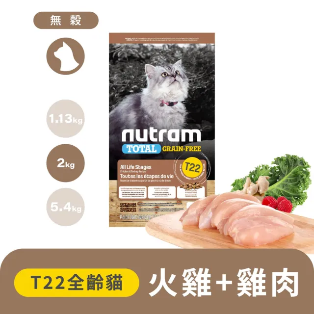 【Nutram 紐頓】T22/T24無穀全能系列貓飼料2kg/4.4lb(火雞/鮭魚、貓糧)