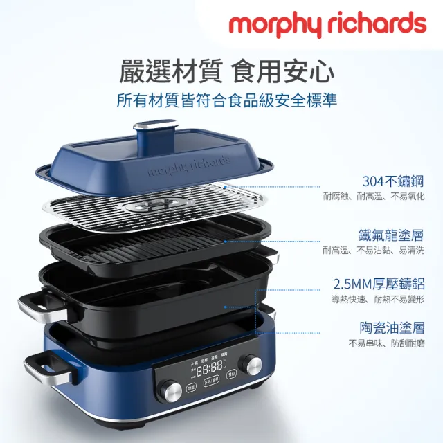 【morphy richards】英國摩飛 多功能料理電烤盤(煎／烤／蒸／燉／涮／燜六種料理一機搞定)